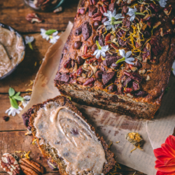 a shot of the inside of a zucchini banana bread