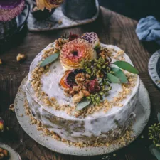 Carrot cake with flower decoration