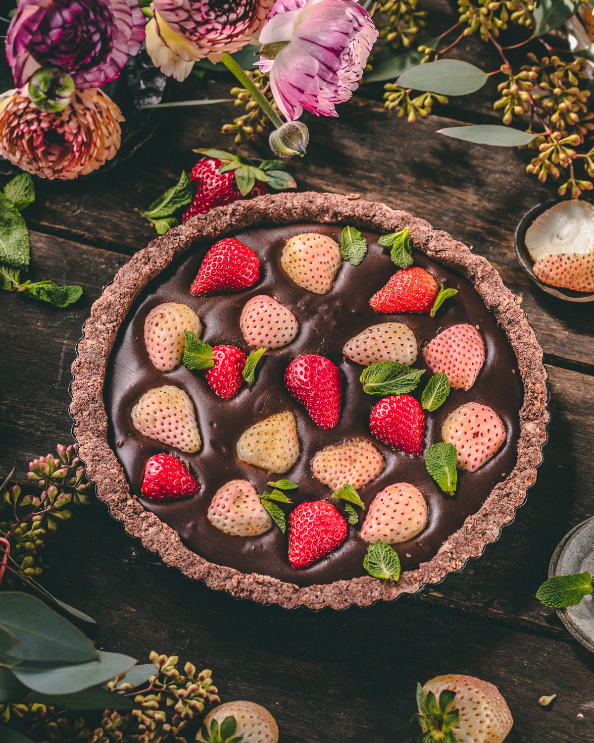 strawberry chocolate mint tart