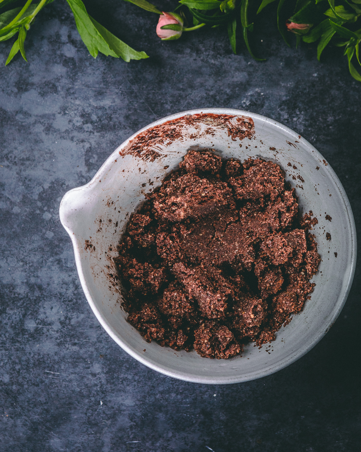 chocolate tart ingredients in a bowl