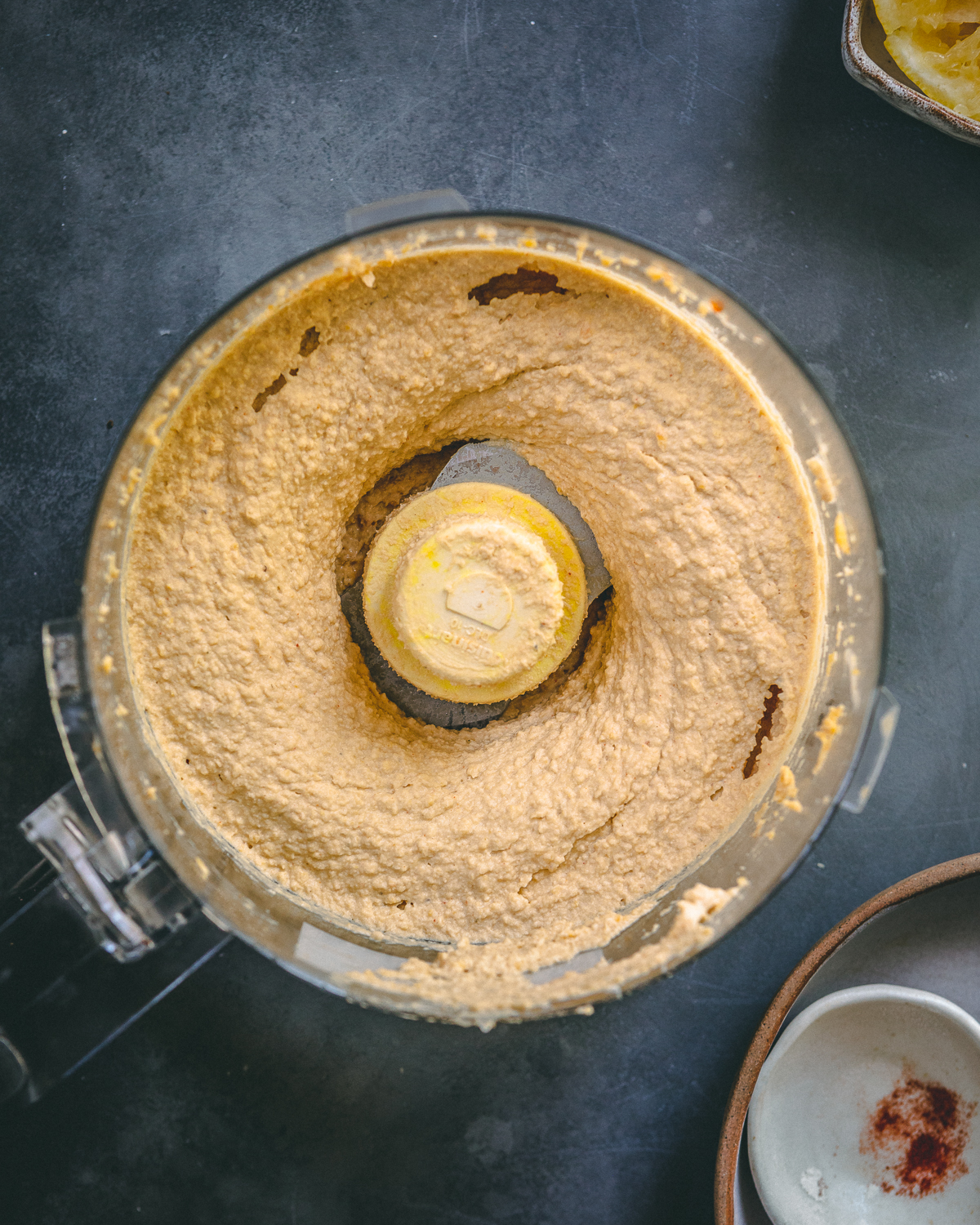 creamy hummus in a food processor