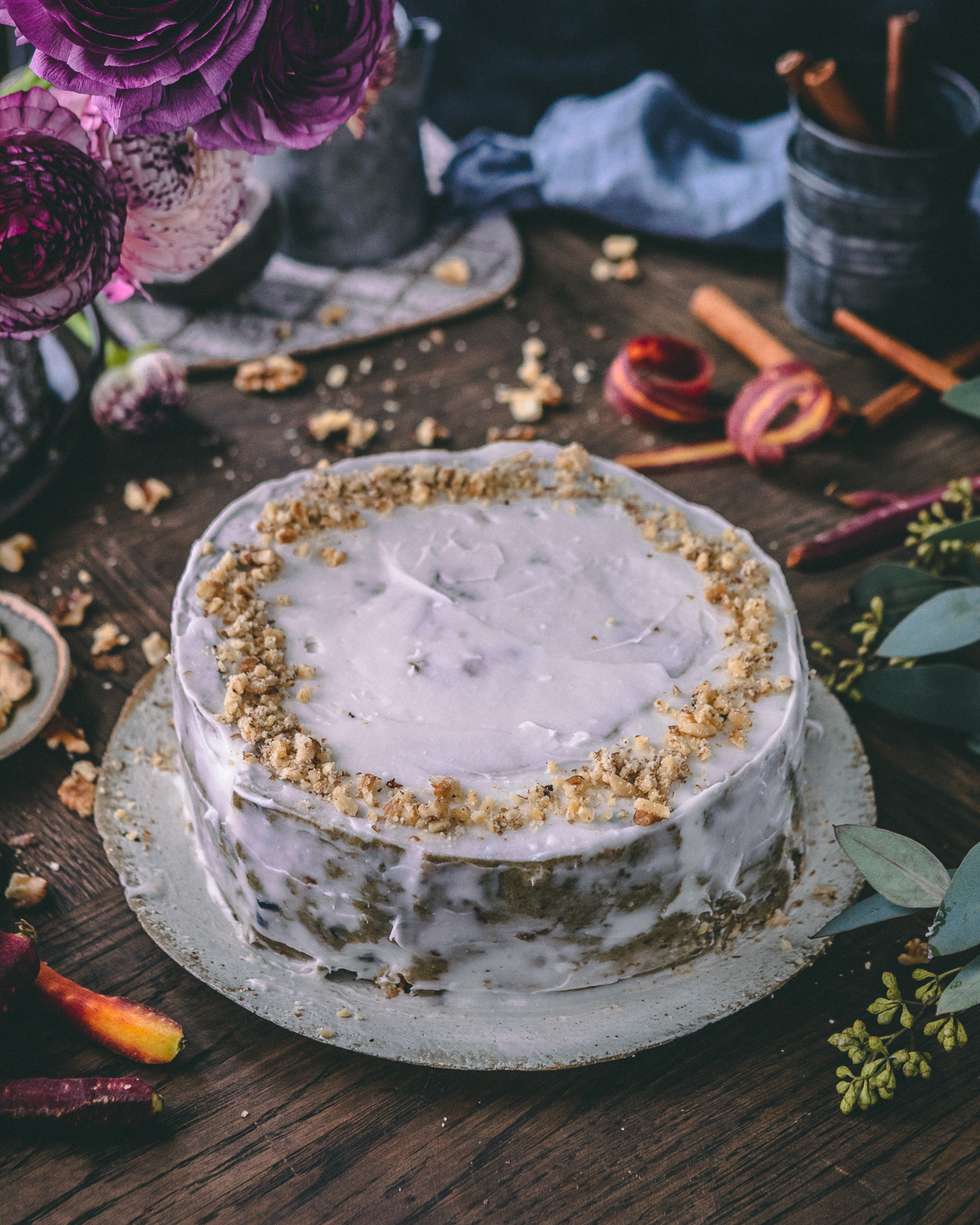 A naked carrot cake ready to be decorated