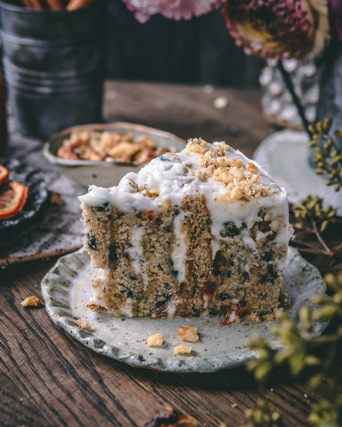 A delicious slice of carrot cake 