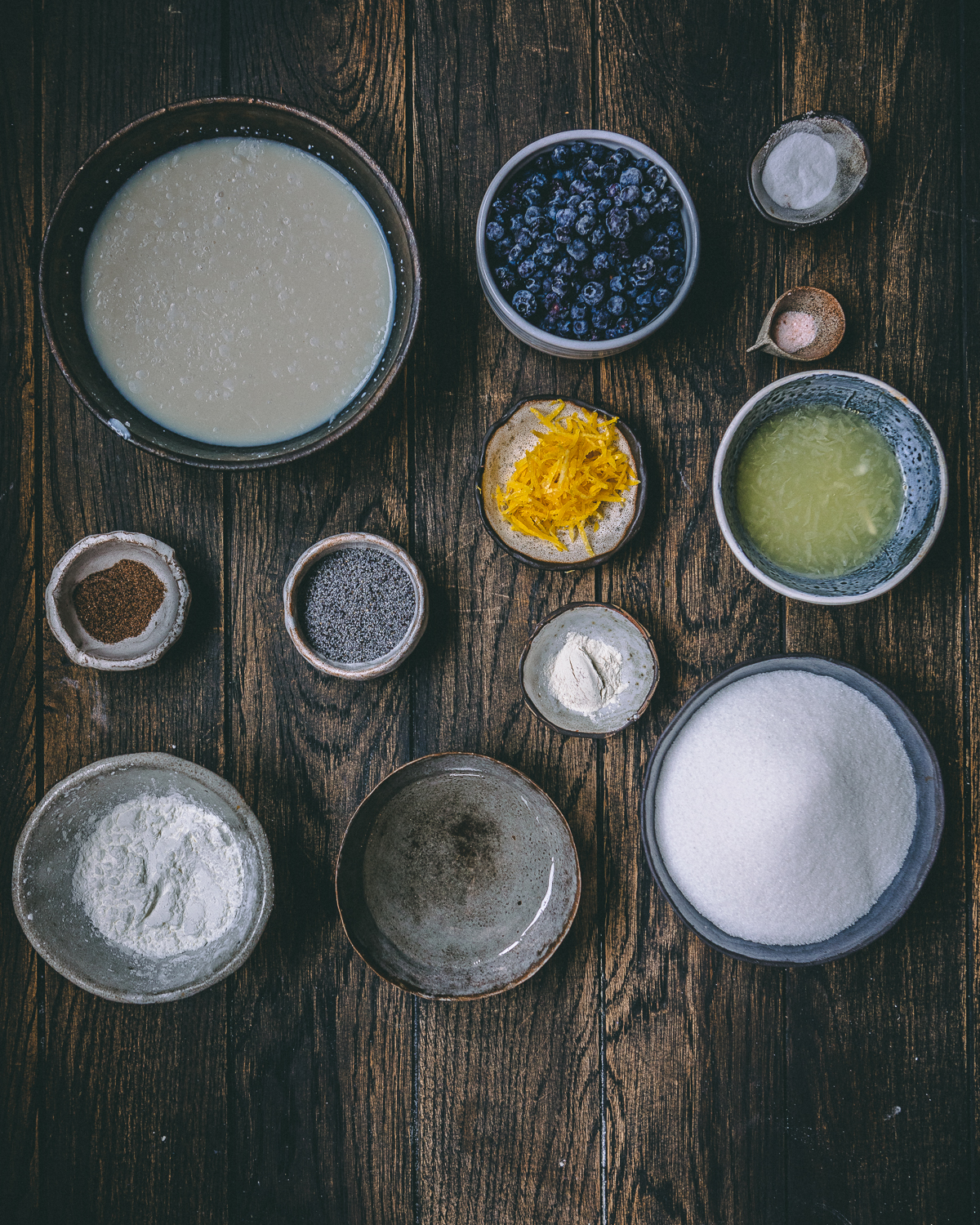 ingredients for lemon blueberry poppyseed cake