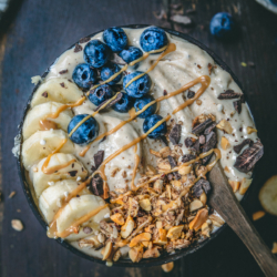 Peanut butter smoothie bowl with peanut butter drizzle