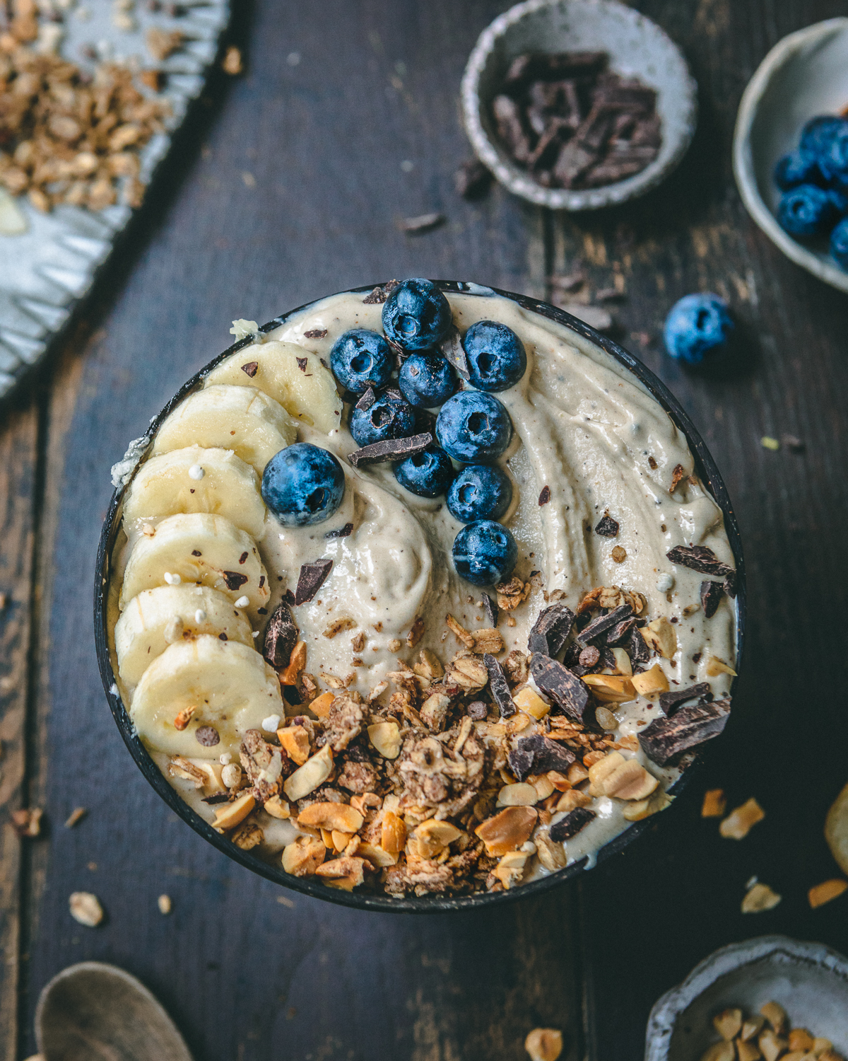 Nice cream bowl with peanut butter and toppings