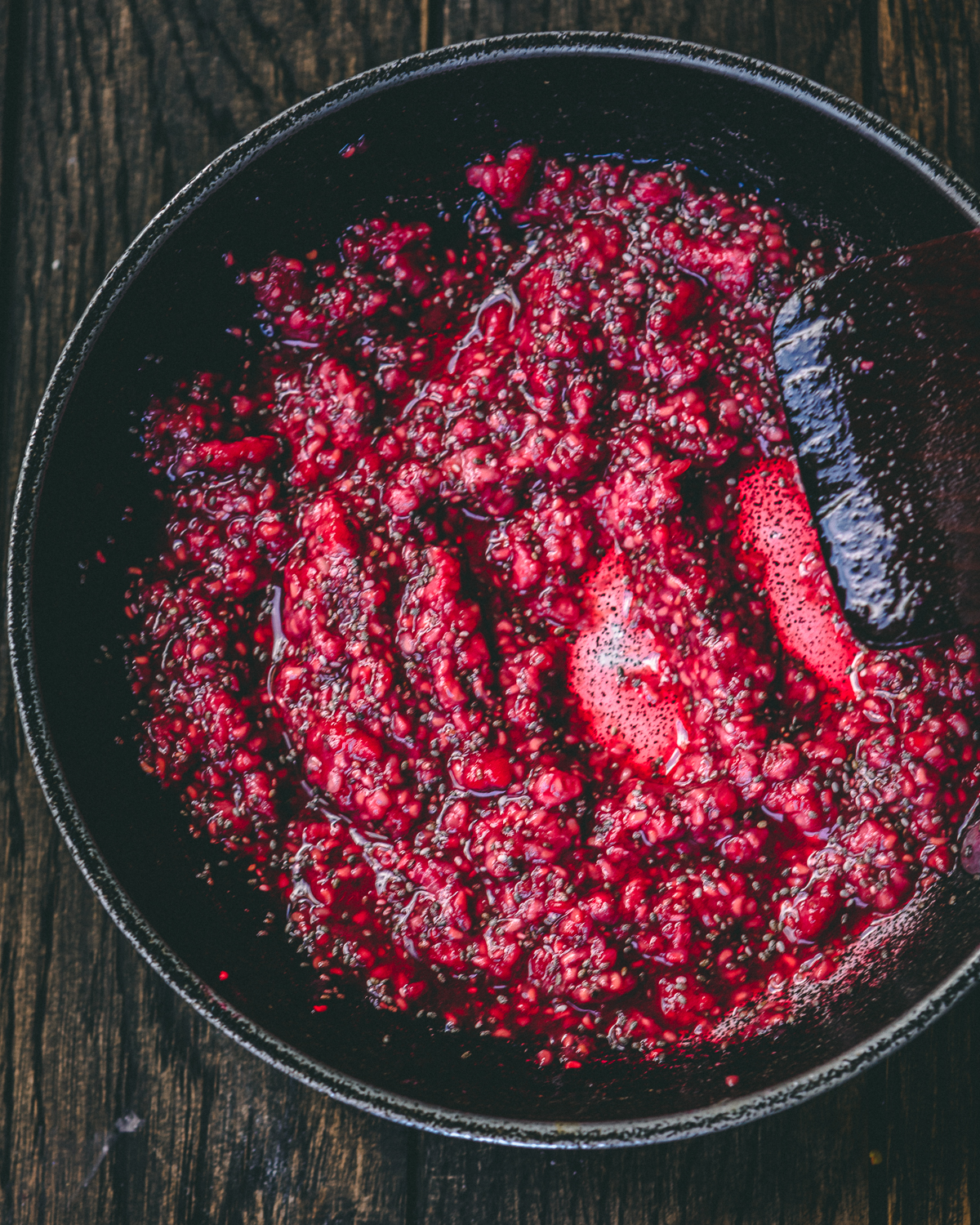 Chia seeds added to raspberries