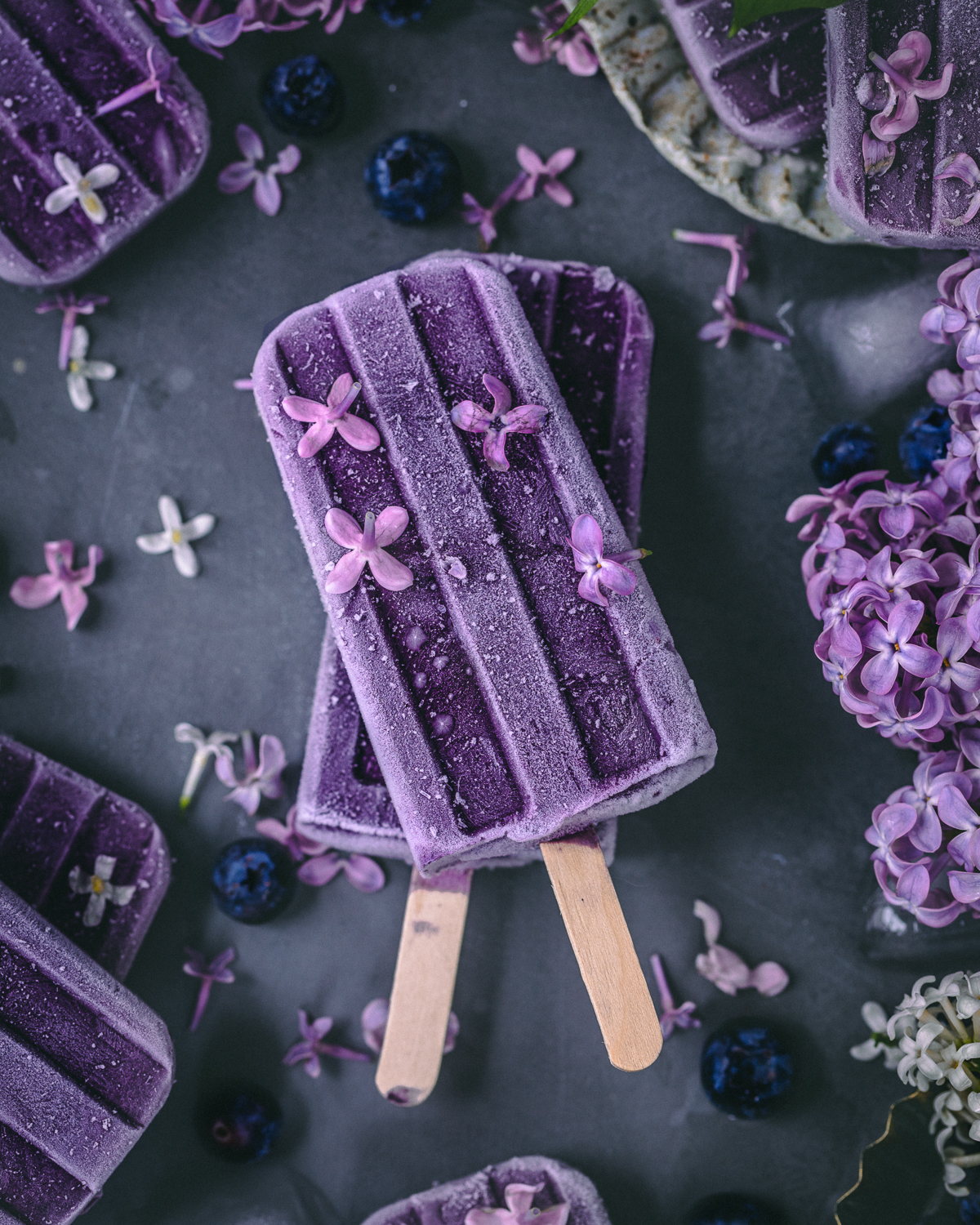 Purple ice lollies made with wild blueberries
