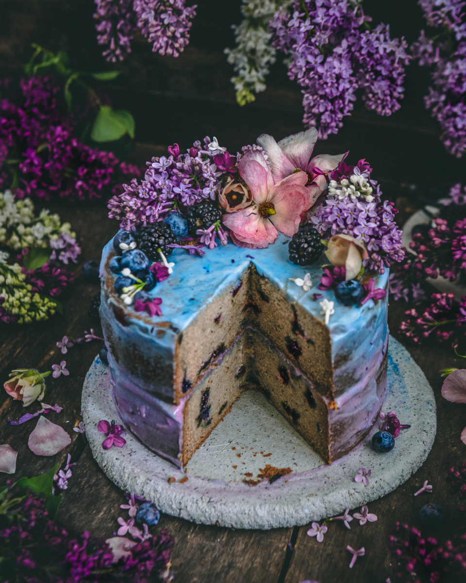 A look inside a delicious wild blueberry cake