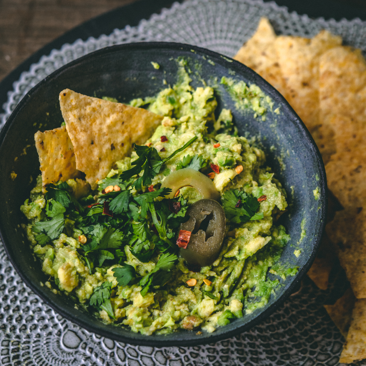 Guacamole garnished and ready to eat