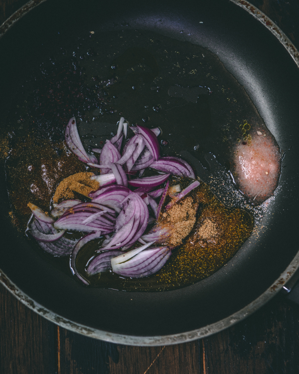 mixing the drizzle in a pan 